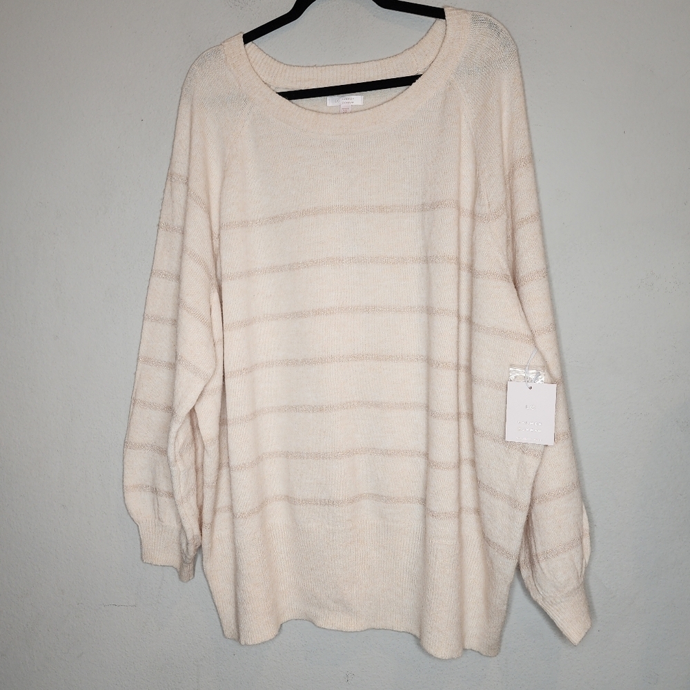 NWT Lauren Conrad Metallic Stripe Cream Sweater Faux Wool Size 4X